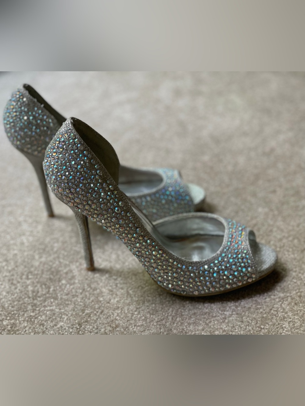 Sparkle Open-Toe High Heels in Silver